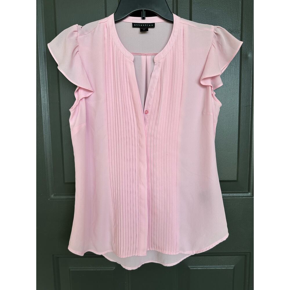 Attention Women’s Light Pink Short Sleeve Hidden Buttons Blouse Size Small
